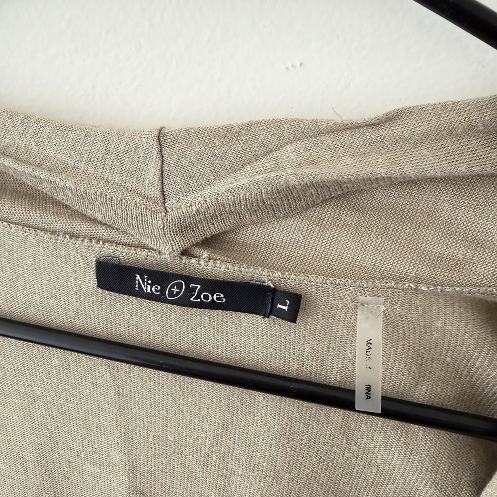 Nic + Zoe Cardigan L Beige Black Graphic Silk Linen Tie Waist Fairy Grunge Indie - Picture 4 of 9